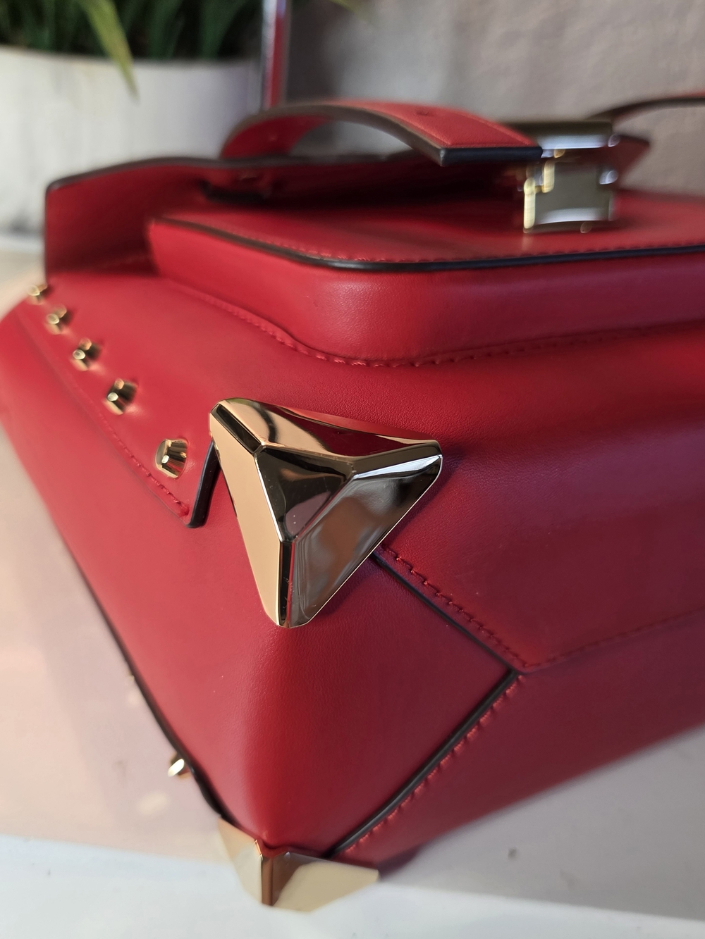 Michael Kors Manhattan Medium Flame Red Leather Satchel Crossbody - Picture 9 of 16